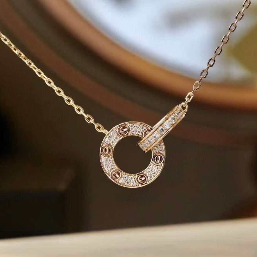 [マリン]LOVE 7.6MM ネックレス ローズゴールド＆シルバー フルダイヤモンド