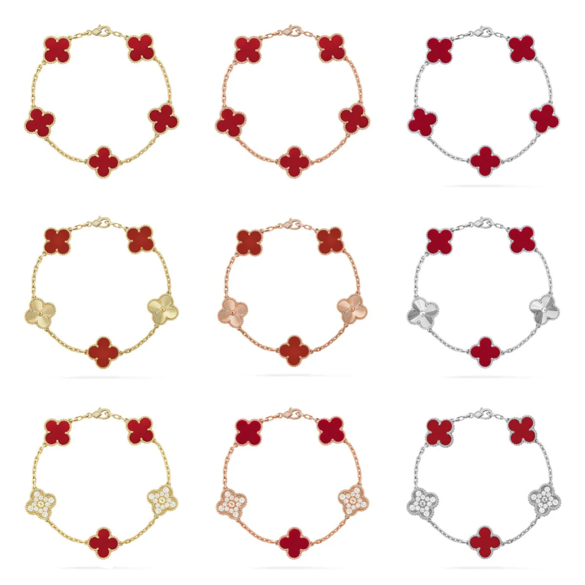 [Marin] CLOVER 5 MOTIF RED CORNELIAN BRACELET COLLECTION