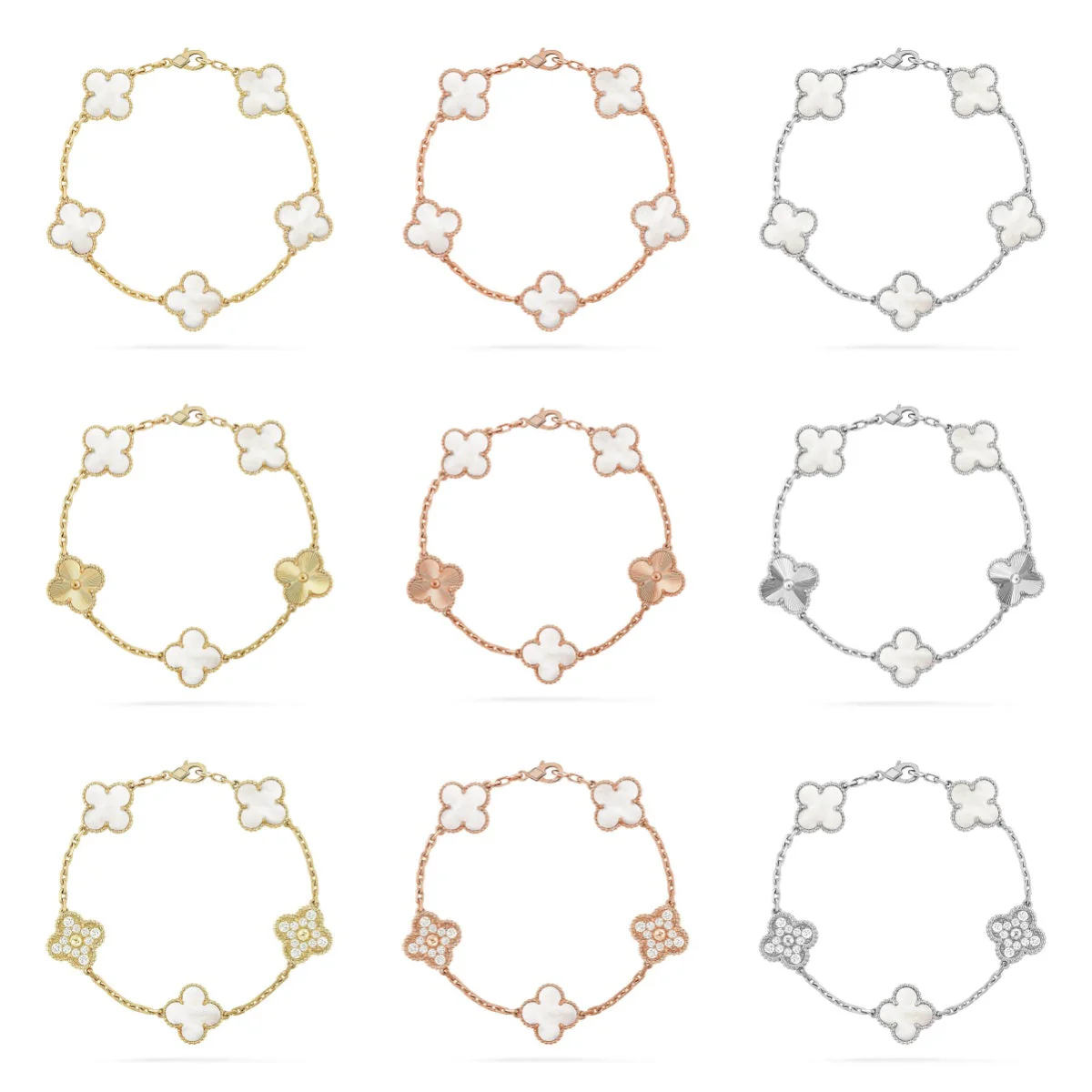 [Marin]CLOVER WHITE PEARL MOP 5 MOTIF BRACELET COLLECTION