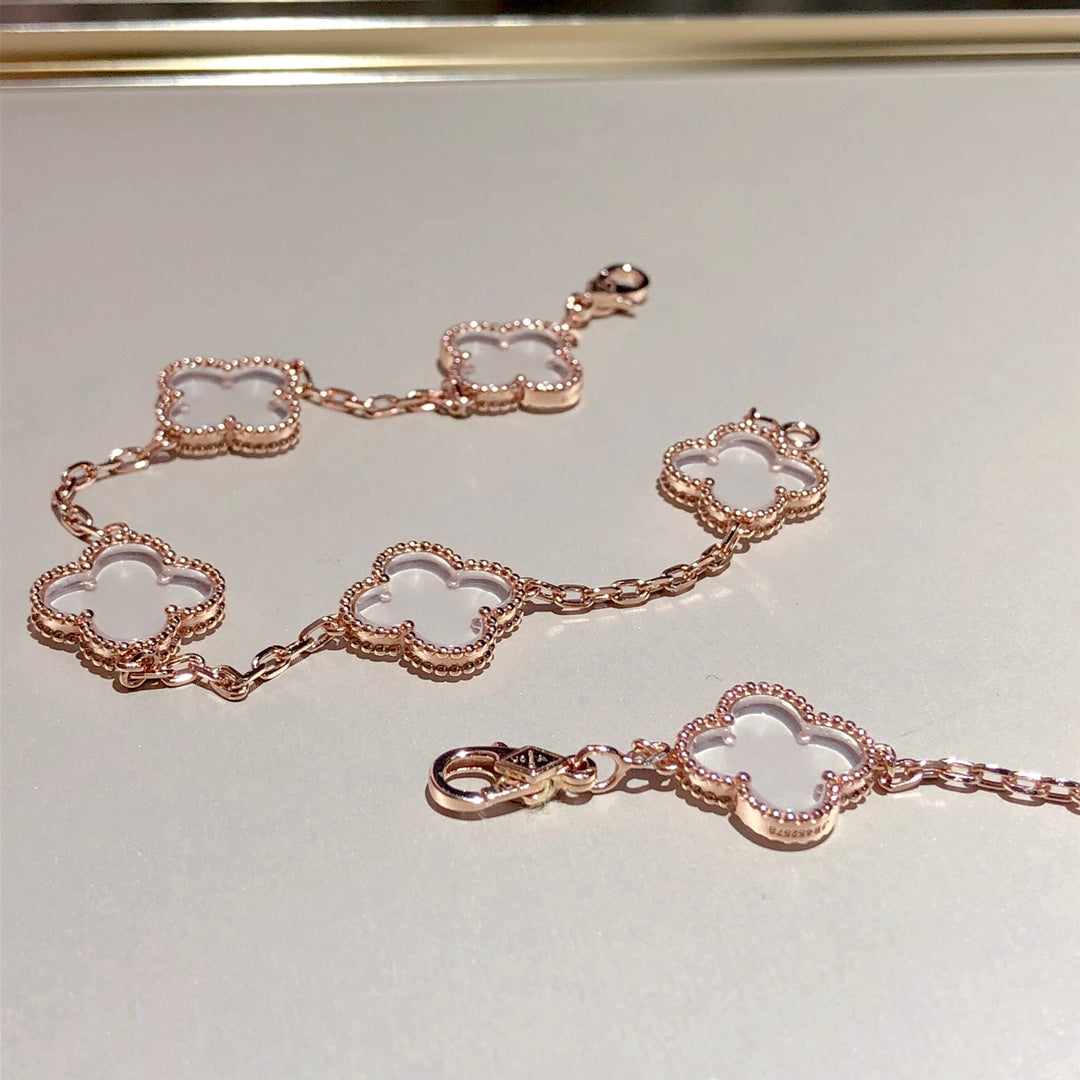 [Marin-Jewelry]CLOVER 5 MOTIF ROCK CRYSTAL BRACELET