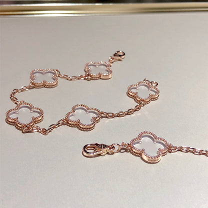 [Marin-Jewelry]CLOVER 5 MOTIF ROCK CRYSTAL BRACELET