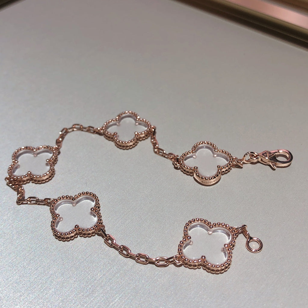 [⭐Shinejoy]CLOVER 5 MOTIF ROCK CRYSTAL BRACELET