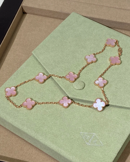 [Marin Jewellery] Pink Necklace with Ten Clover Designs