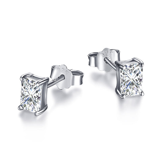 [Marin Jewelry]Stylish Shiny Rectangular Center Stone Stud Earrings