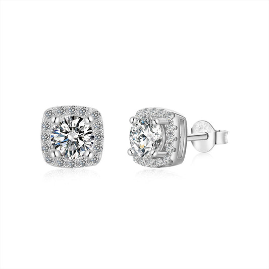 [Marin Jewelry]Classic Round Center Stone Stud Earrings