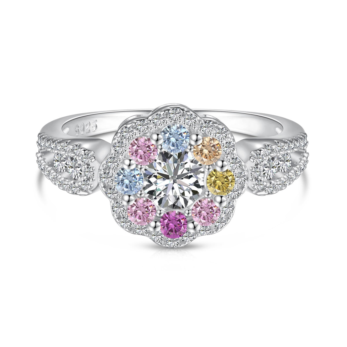 [Marin Jewelry]Delicate Colorful Round Cut Flower Shape Wedding Ring