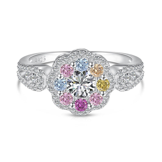 [Marin Jewelry]Delicate Colorful Round Cut Flower Shape Wedding Ring