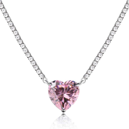[Marin Jewelry]8.0 Carat Versatile Colorful Sweet Heart-Shaped Tennis Necklace