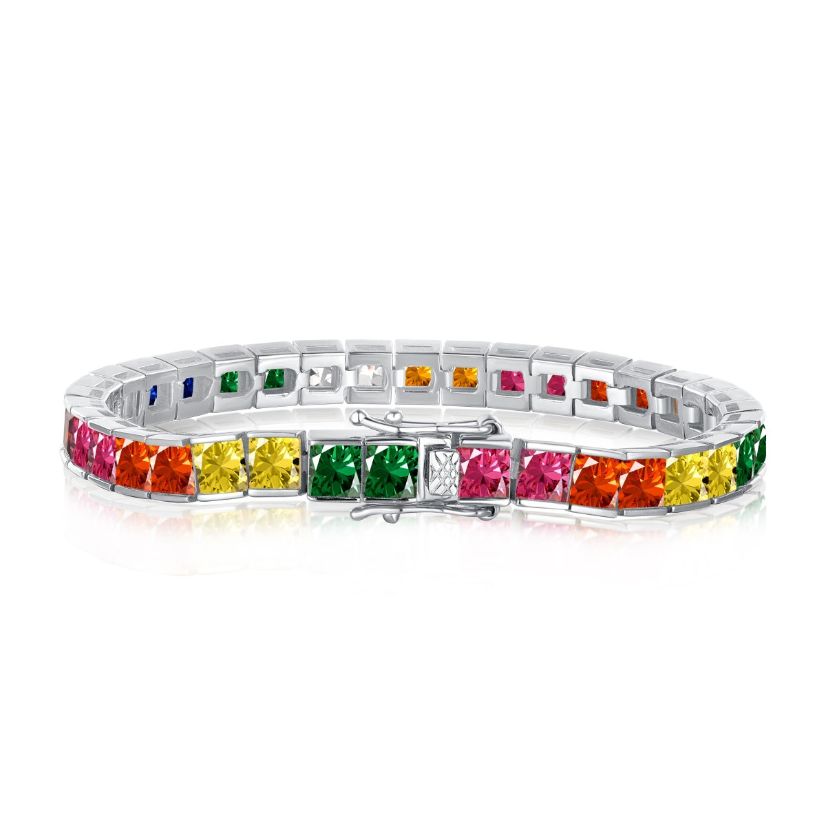 [Marin Jewelry]Radiant Colorful Princess Cut Tennis Bracelet