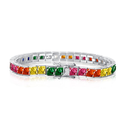 [Marin Jewelry]Radiant Colorful Princess Cut Tennis Bracelet