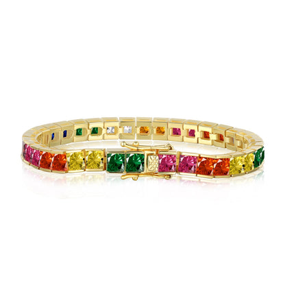 [Marin Jewelry]Radiant Colorful Princess Cut Tennis Bracelet