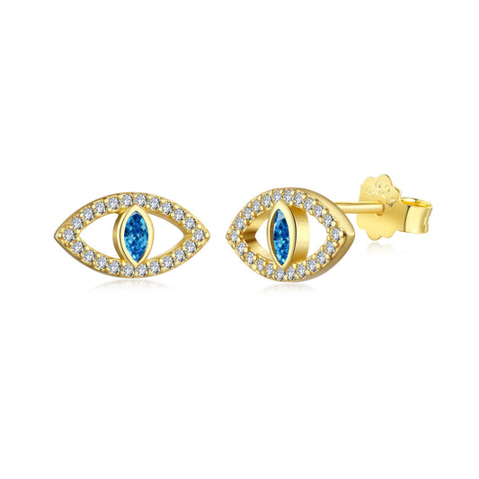 [Marin Jewelry]Blue Devil Eyes Hollow Stud Earrings