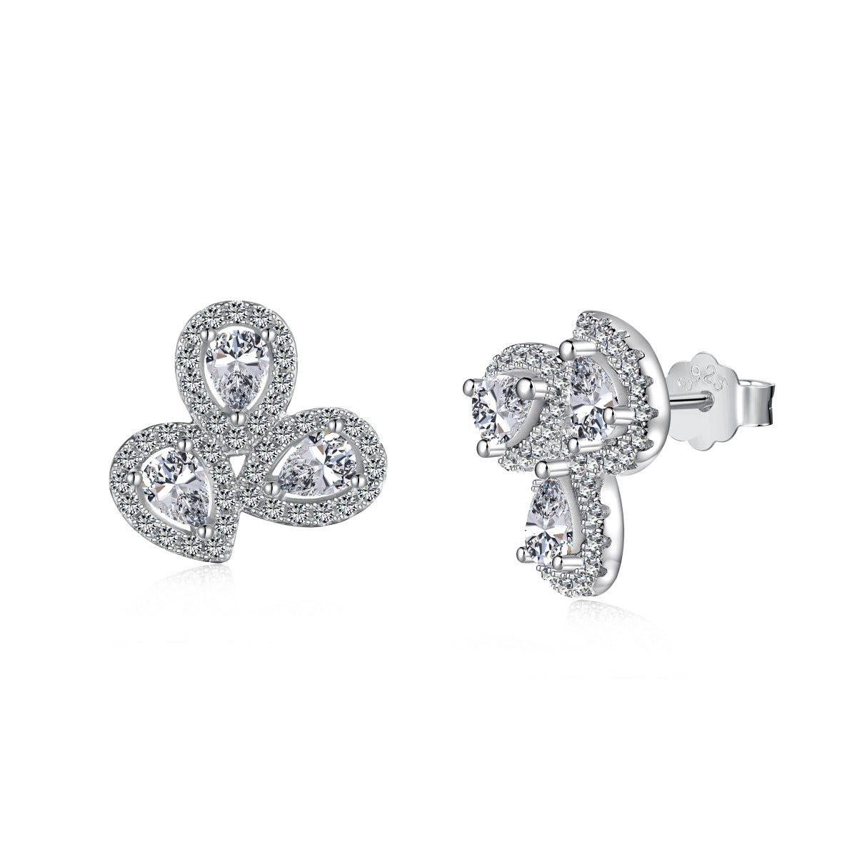 [Marin Jewelry]Ornate Flower Shape Pear Cut Lover Earrings
