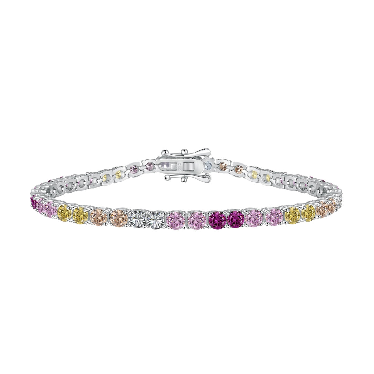 [Marin Jewelry]Radiant Colorful Round Cut Tennis Bracelet