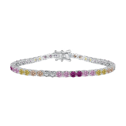 [Marin Jewelry]Radiant Colorful Round Cut Tennis Bracelet