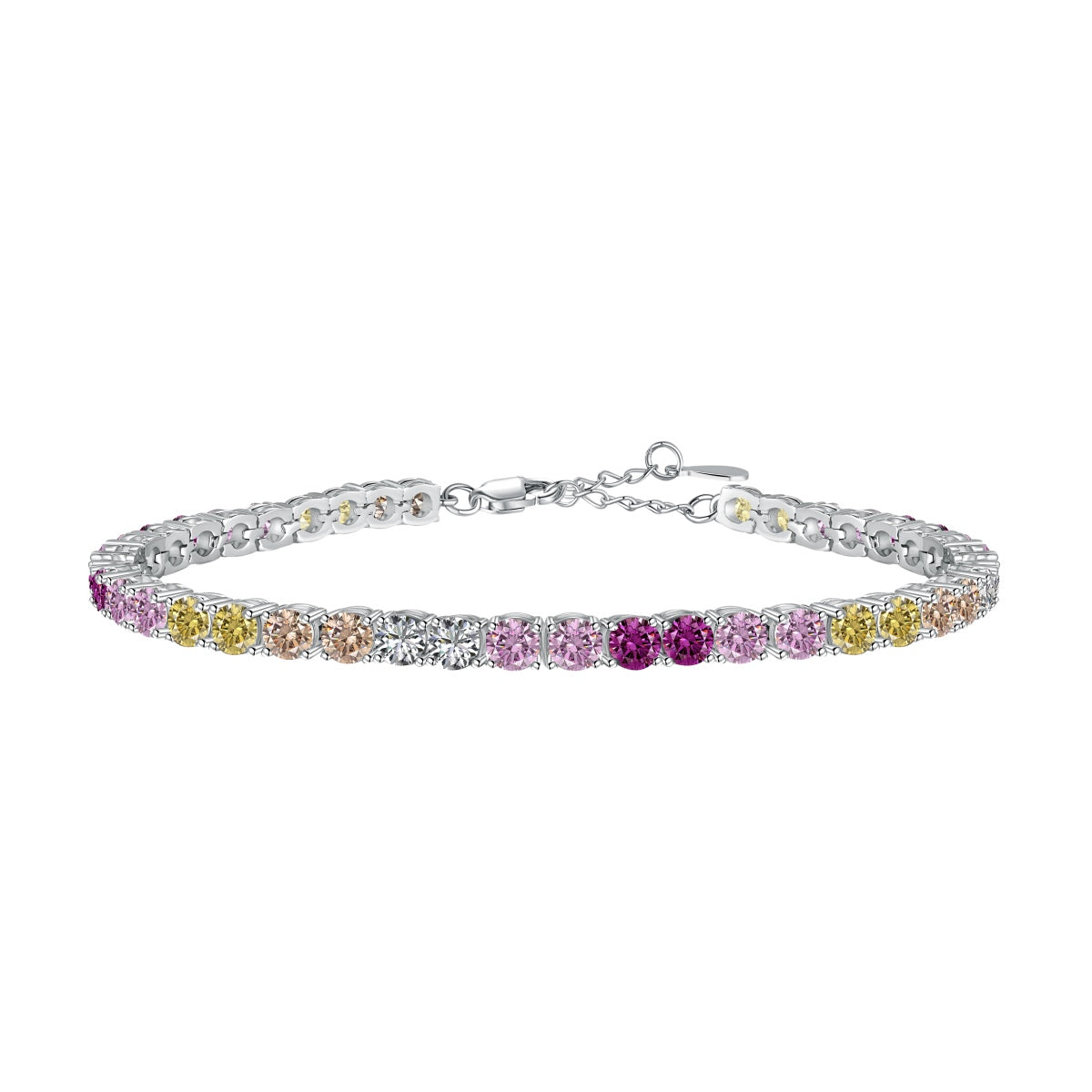 [Marin Jewelry]Radiant Colorful Round Cut Tennis Bracelet