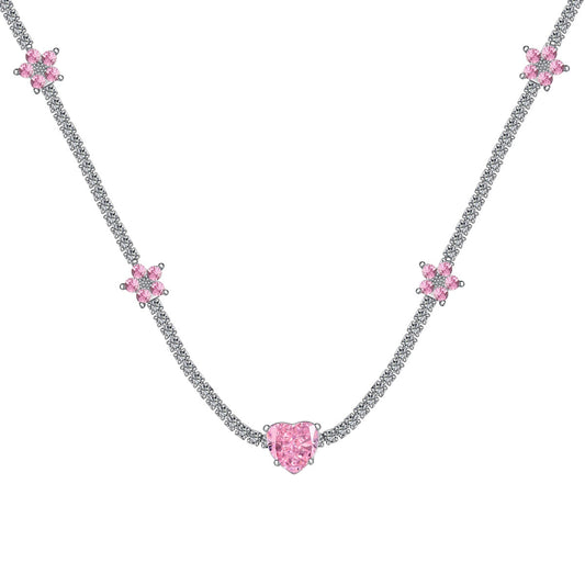 [Marin Jewelry]Dazzling Pink Heart Flower Necklace