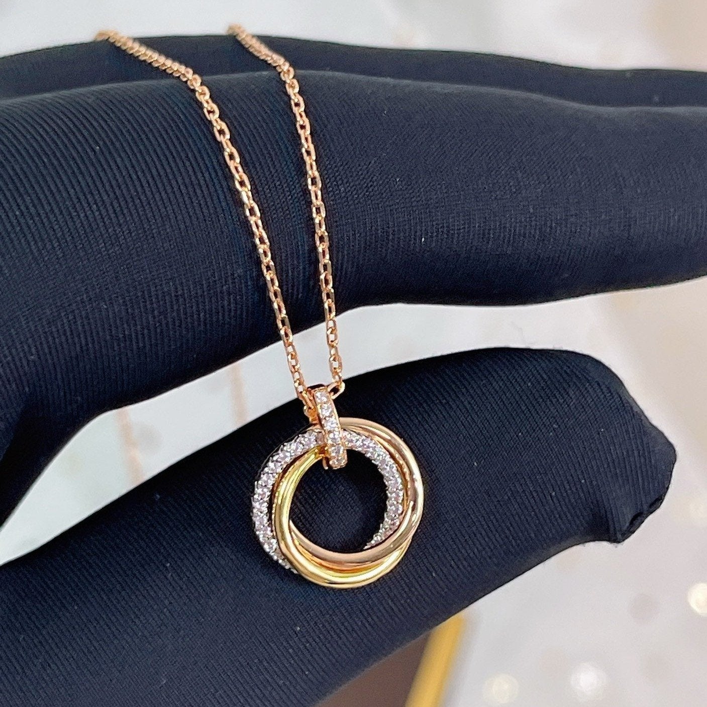[Marin-Jewelry]TRINITY NECKLACE SILVER GOLD PINK GOLD DIAMONDS