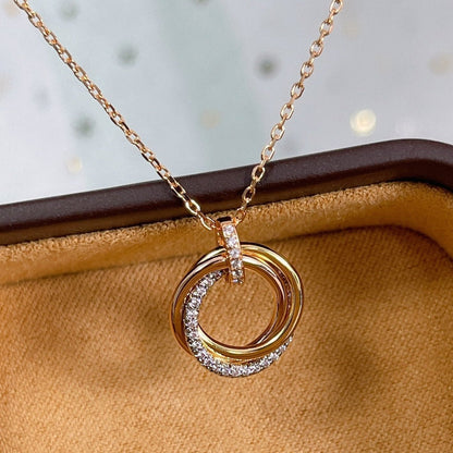 [Marin-Jewelry]TRINITY NECKLACE SILVER GOLD PINK GOLD DIAMONDS