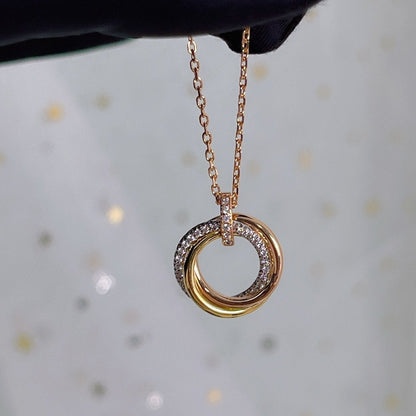[Marin-Jewelry]TRINITY NECKLACE SILVER GOLD PINK GOLD DIAMONDS