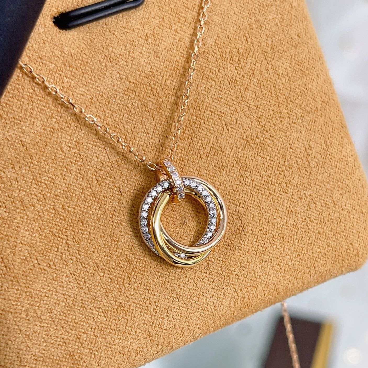 [Marin-Jewelry]TRINITY NECKLACE SILVER GOLD PINK GOLD DIAMONDS