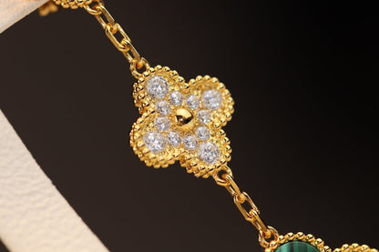 [Marin-Jewelry]CLOVER EARRINGS GOLD MALACHITE DIAMOND 3 MOTIF