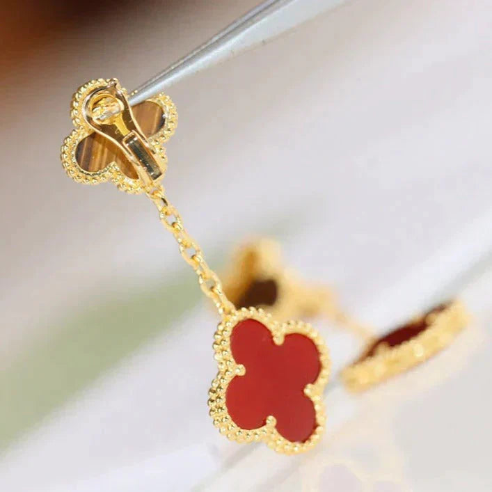 [Marin]BOUCLES D'OREILLES CLOVER 2 MOTIF ŒIL DE TIGRE ET CORNALINE