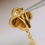 [Marin]BOUCLES D'OREILLES CLOVER 2 MOTIF ŒIL DE TIGRE ET CORNALINE