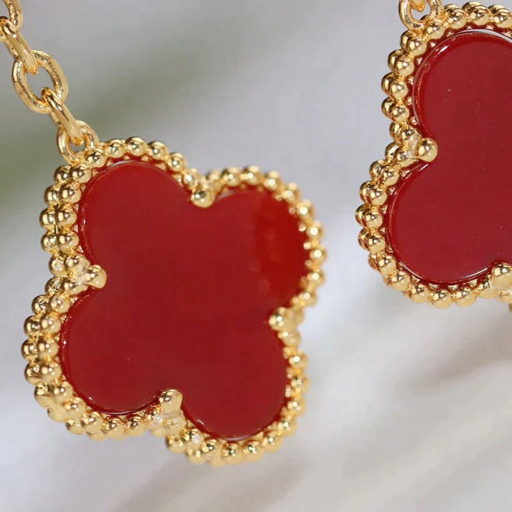 [Marin]BOUCLES D'OREILLES CLOVER 2 MOTIF ŒIL DE TIGRE ET CORNALINE