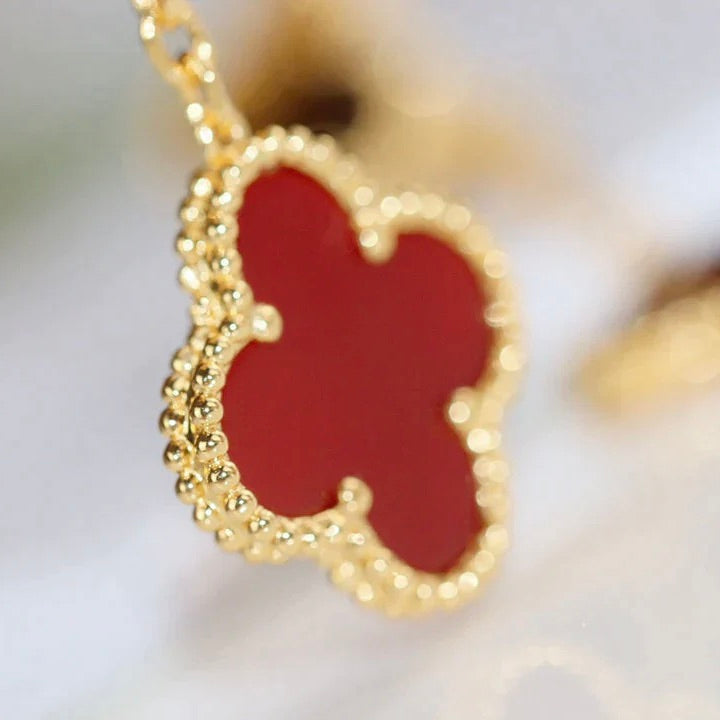[Marin]BOUCLES D'OREILLES CLOVER 2 MOTIF ŒIL DE TIGRE ET CORNALINE
