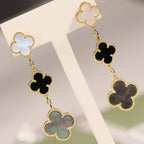 [Marin]BOUCLES D'OREILLES CLOVER ONYX NACRE OR 3 MOTIFS