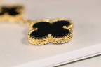 [Marin]BOUCLES D'OREILLES CLOVER ONYX NACRE OR 3 MOTIFS