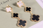 [Marin]BOUCLES D'OREILLES CLOVER ONYX NACRE OR 3 MOTIFS