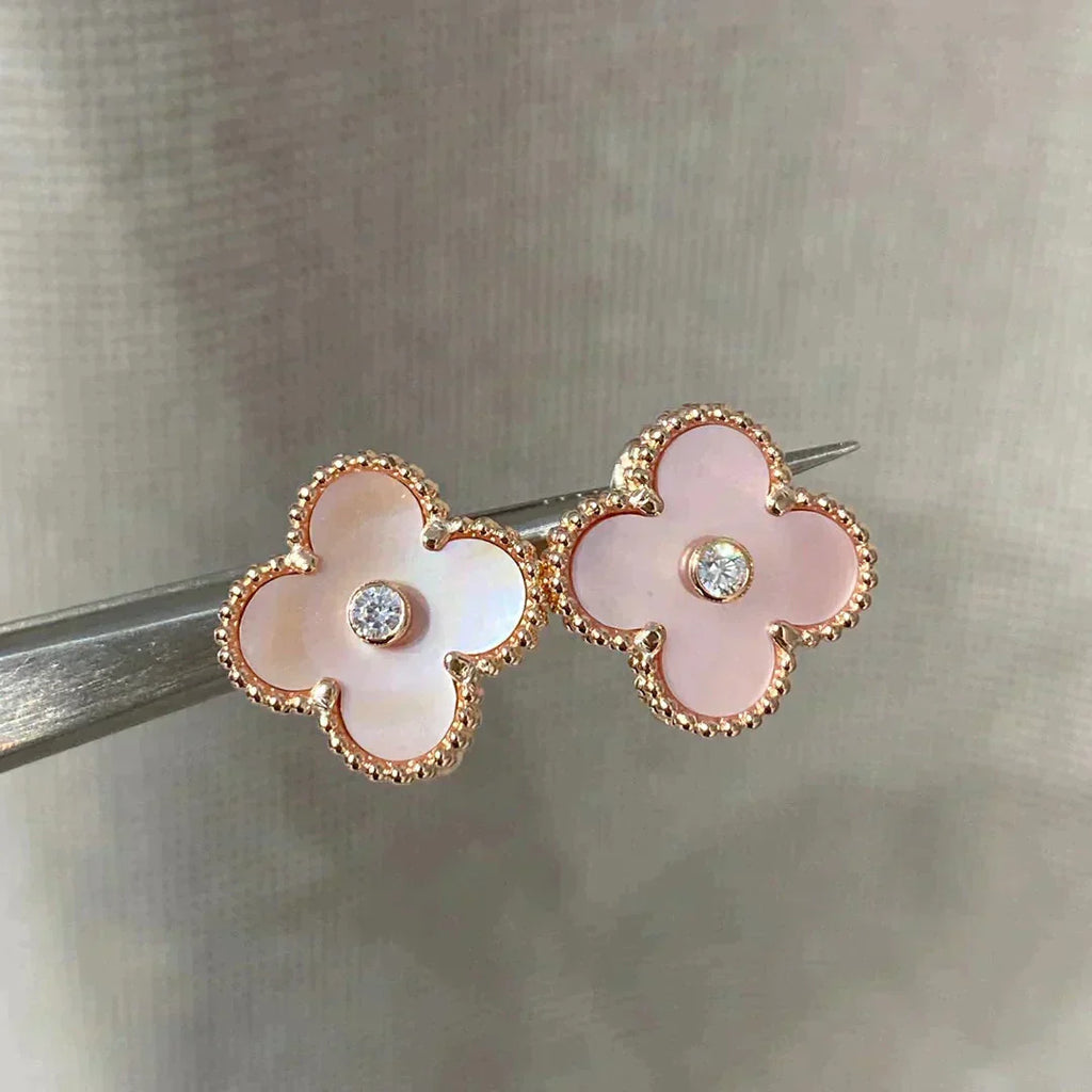 [Marin]BOUCLES D'OREILLES CLOVER MEDIUM 1 MOTIFS NŒUD PAPILLON ROSE DIAMANT