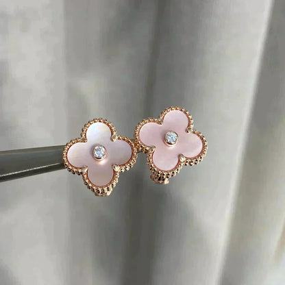 [Marin]CLOVER MEDIUM 1 MOTIFS  PINK MOP DIAMOND EARRINGS