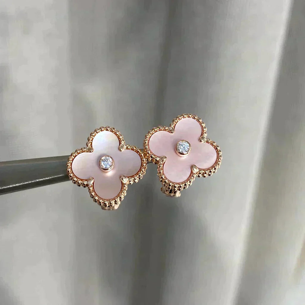 [Marin]BOUCLES D'OREILLES CLOVER MEDIUM 1 MOTIFS NŒUD PAPILLON ROSE DIAMANT