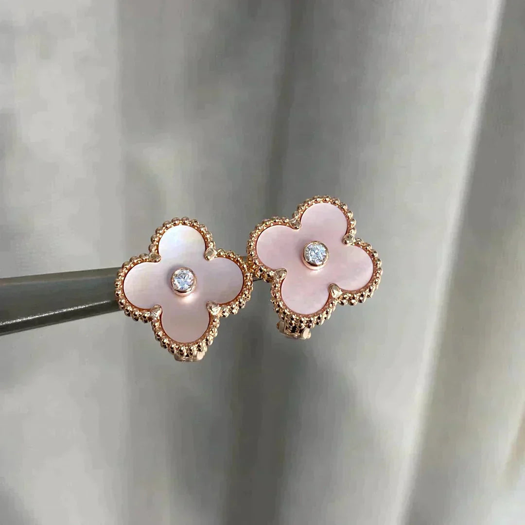 [Marin]BOUCLES D'OREILLES CLOVER MEDIUM 1 MOTIFS NŒUD PAPILLON ROSE DIAMANT