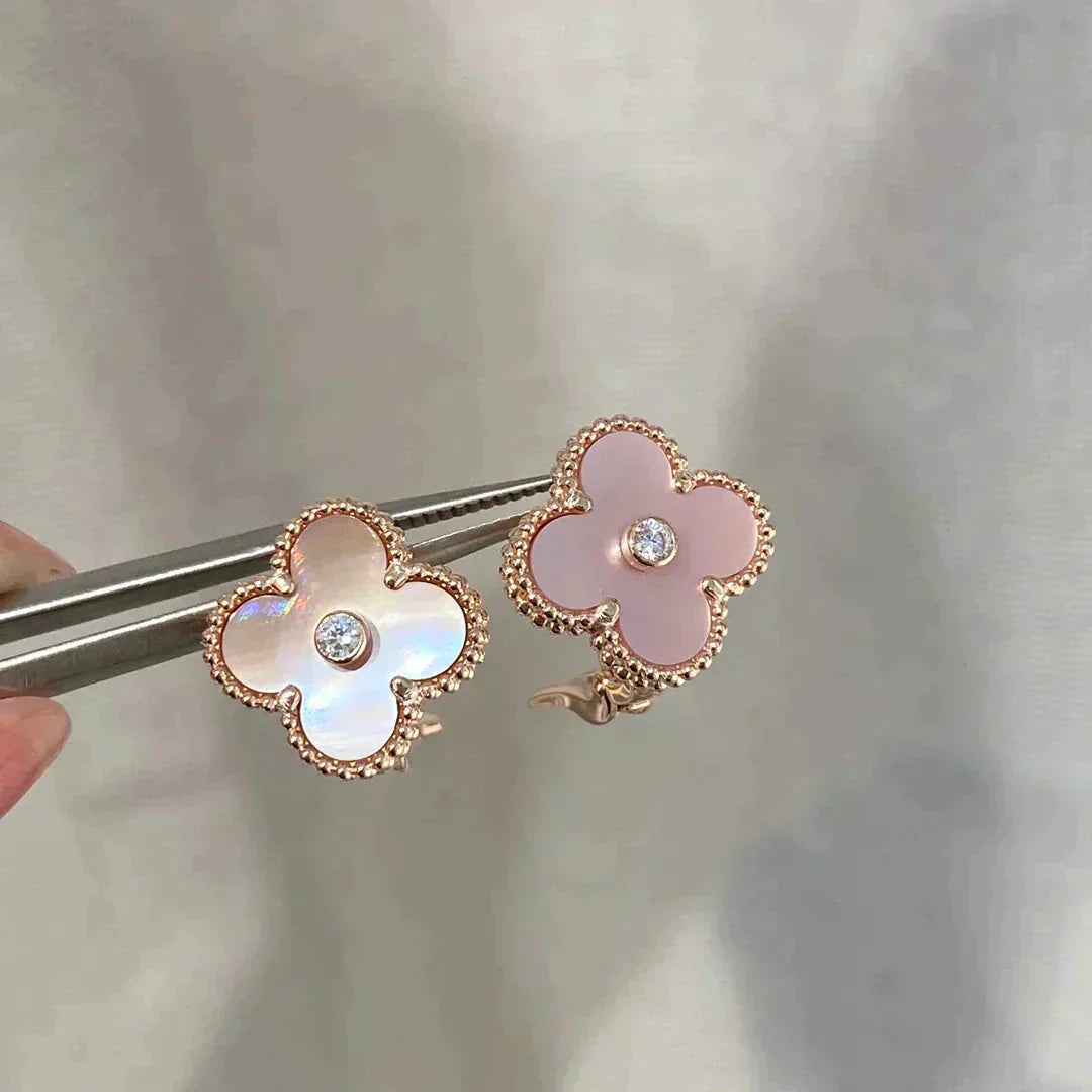 [Marin]BOUCLES D'OREILLES CLOVER MEDIUM 1 MOTIFS NŒUD PAPILLON ROSE DIAMANT