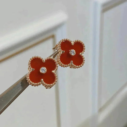 [Marin-Jewelry]CLOVER MEDIUM 1 MOTIFS CARNELIAN  DIAMOND earrings
