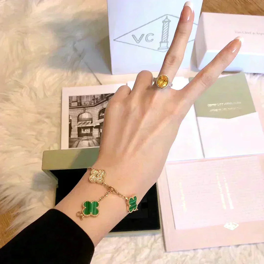 [⭐Shinejoy] COLLECTION DE BRACELETS CLOVER 5 MOTIFS MALACHITE