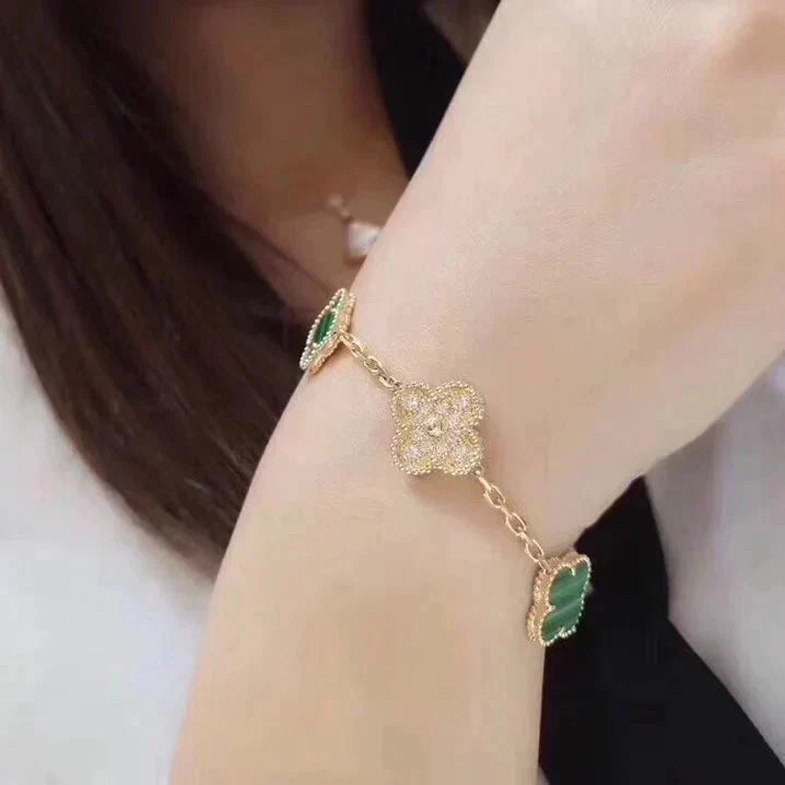 [Marin-Jewelry] CLOVER 5 MOTIF MALACHITE BRACELET COLLECTION