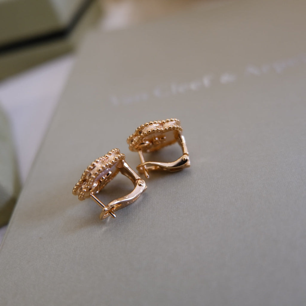 [Marin]BOUCLES D'OREILLES NACRE BLANC, OR ROSE, LUCKY