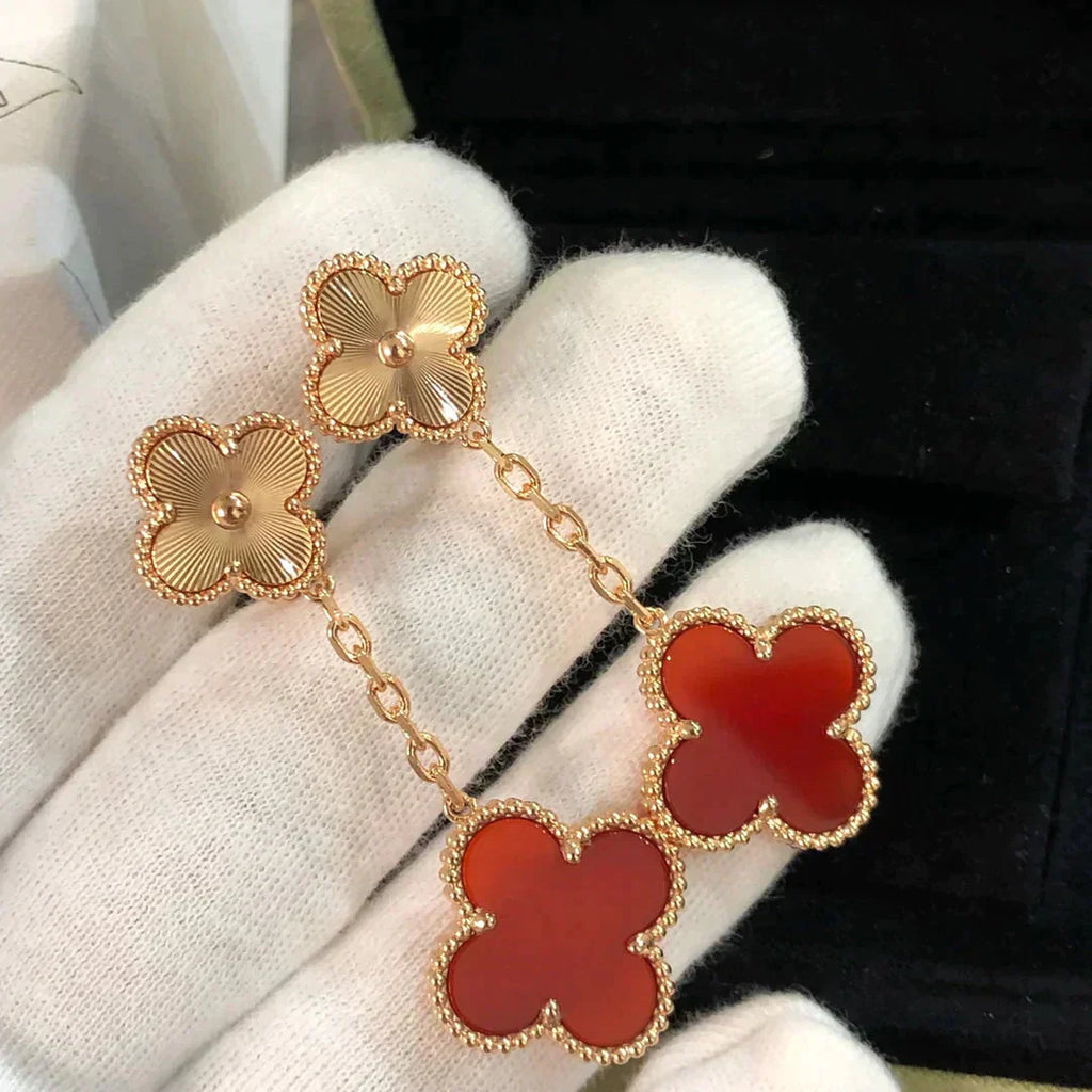 [Marin]BOUCLES D'OREILLES CLOVER 2 MOTIF LASER CORNALINE