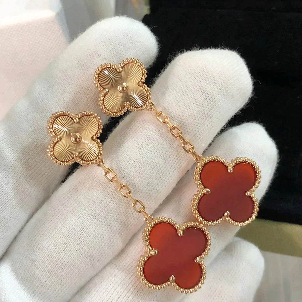 [Marin]BOUCLES D'OREILLES CLOVER 2 MOTIF LASER CORNALINE