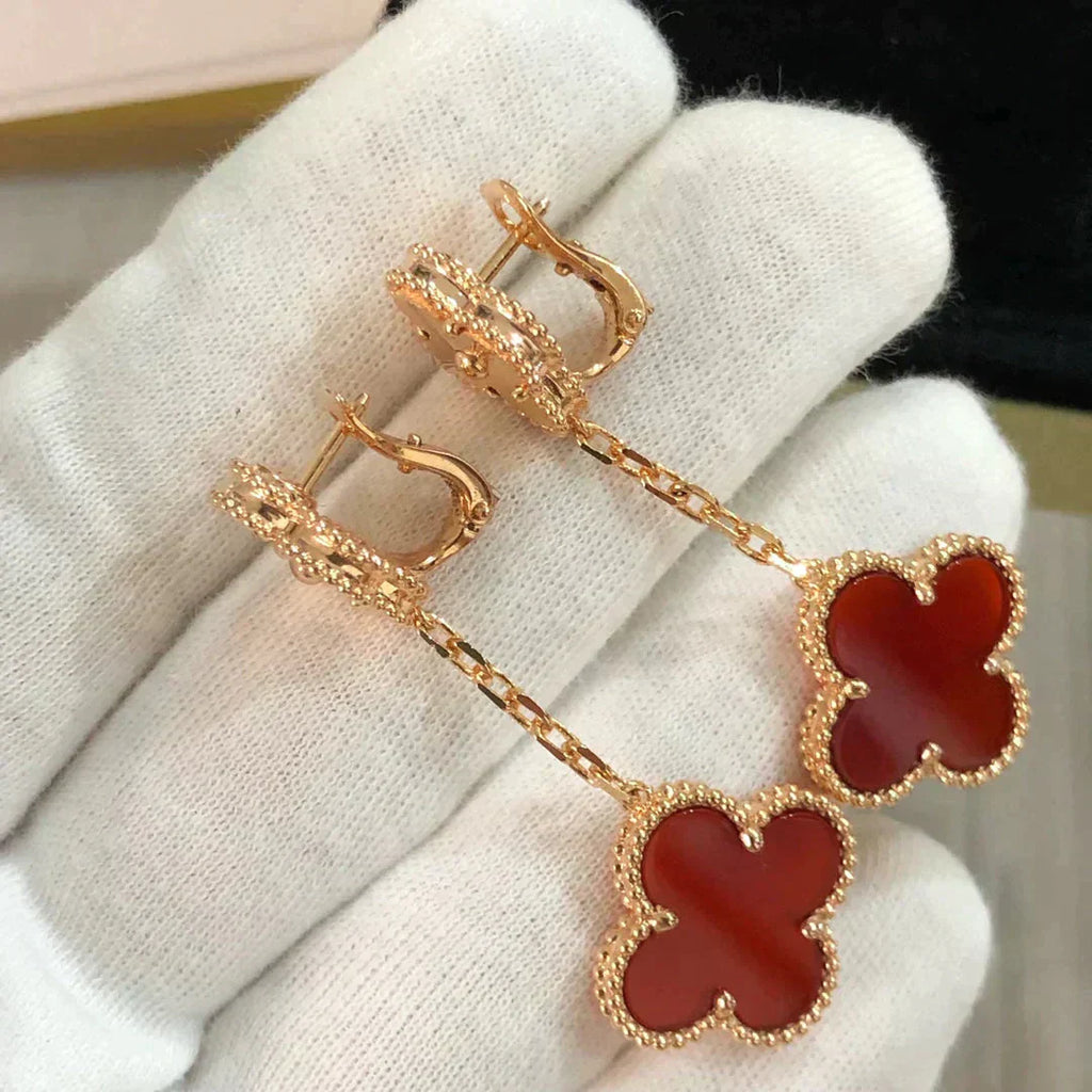[Marin]BOUCLES D'OREILLES CLOVER 2 MOTIF LASER CORNALINE