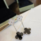 [Marin]CLOVER 2 MOTIFS DIAMANT ONYX BOUCLES D'OREILLES ARGENT