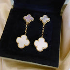 [Marin]BOUCLES D'OREILLES TRÈFLE 2 MOTIFS NACRE BLANCHE