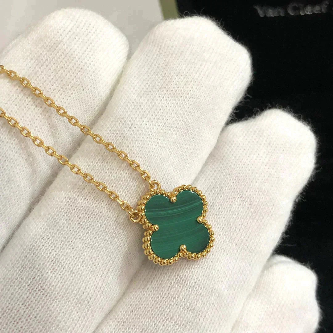 [Marin]CLOVER 15MM MALACHITE SINGLE FLOWER  NECKLACE