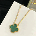 [Marin]CLOVER 15MM MALACHITE SINGLE FLOWER  NECKLACE