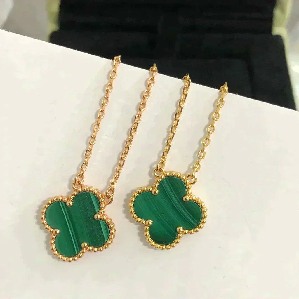 [Marin]CLOVER 15MM MALACHITE SINGLE FLOWER  NECKLACE